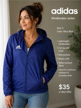 adidas Navy Blue Windbreaker Jacket with Hood